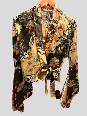 DSY Monte Carlo Floral Kimono Wrap Top Bell Sleeves - Like New - Sz 42